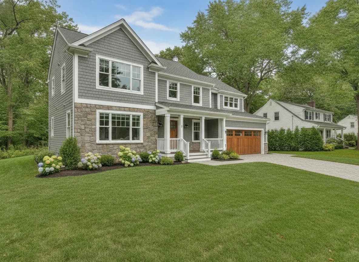New England colonial home in Woburn, Massachusetts during an exterior renovation